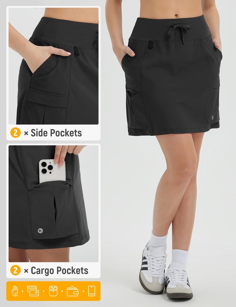 baleaf Women's 16" Hiking Cargo Skort Skirt High Waisted with Pockets Golf Workout UPF 50+ Sun Protection Quick Dry Dressy Casual Black M - Image 4