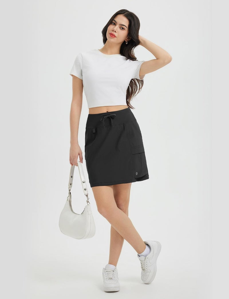 baleaf Women's 16" Hiking Cargo Skort Skirt High Waisted with Pockets Golf Workout UPF 50+ Sun Protection Quick Dry Dressy Casual Black M - Image 3