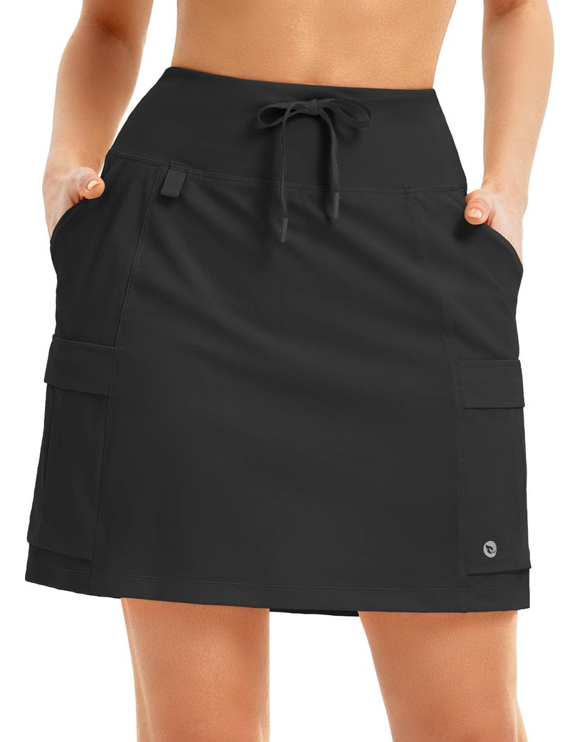 baleaf Women's 16" Hiking Cargo Skort Skirt High Waisted with Pockets Golf Workout UPF 50+ Sun Protection Quick Dry Dressy Casual Black M - Image 1