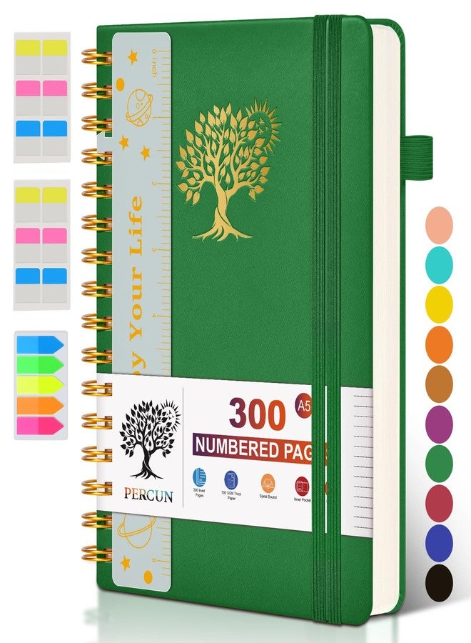 PERCUN Spiral Notebook Journal for Women Men, 300 Numbered Lined Pages, College Ruled, A5 Hardcover Spiral Bound Notebook for School, Work, Note Taking Writing, Leather Spiral Journal Medium 5.9"x8.5" - Image 1