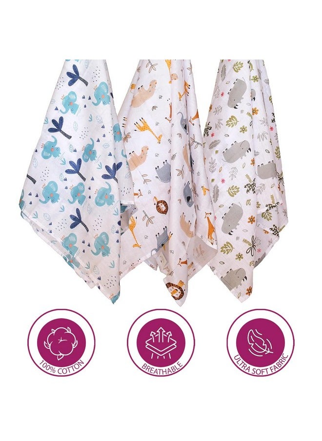 Trance Home Linen Super Ultra Soft 100% Cotton Malmal Baby Swaddle Cloth | Sheets Baby Wrap For New Born Babies Essential | New Born Receiving Blankets Swaddles (100X100 Cm, Baby Pug Set 3)  - Image 3