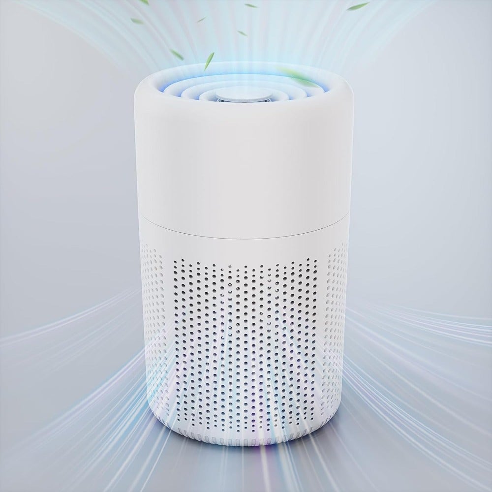 Small air purifier for bedroom and kitchen, HEPA filter, white, quiet operation with fragrance function and 360 air inlet for pet odors, dust, smoke, and hair