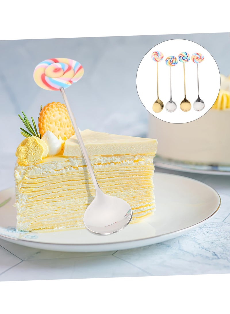 Excefore 4Pcs lollipop coffee scoop, decorative coffee spoon, stainless steel spoon kitchen spoon stainless steel stirring spoon tea spoons cake spoon mixing spoon resin spoon fork Symphony  - Image 3