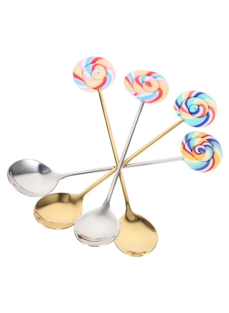 Excefore 4Pcs lollipop coffee scoop, decorative coffee spoon, stainless steel spoon kitchen spoon stainless steel stirring spoon tea spoons cake spoon mixing spoon resin spoon fork Symphony  - Image 1