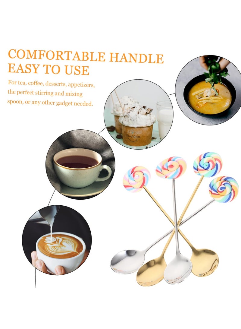 Excefore 4Pcs lollipop coffee scoop, decorative coffee spoon, stainless steel spoon kitchen spoon stainless steel stirring spoon tea spoons cake spoon mixing spoon resin spoon fork Symphony  - Image 4
