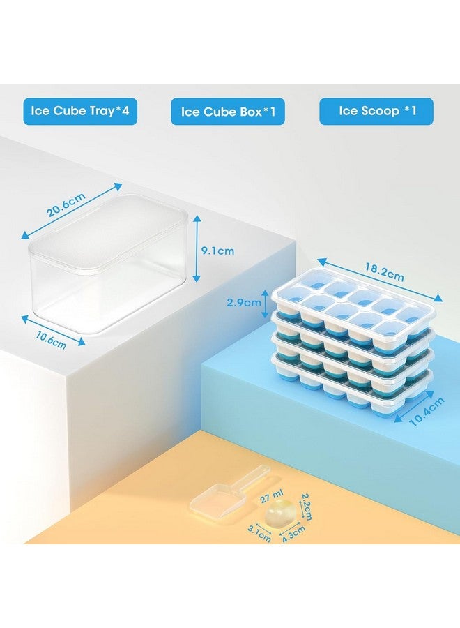 DOQAUS Ice Cube Tray with Lid and Bin, 4 Pack Silicone Plastic Ice Cubes Trays for Freezer with Box/Container, Stackable with Storage Iced Bucket Kits, Scoop, for Soup, Food, Cocktail, Coffee - Image 5