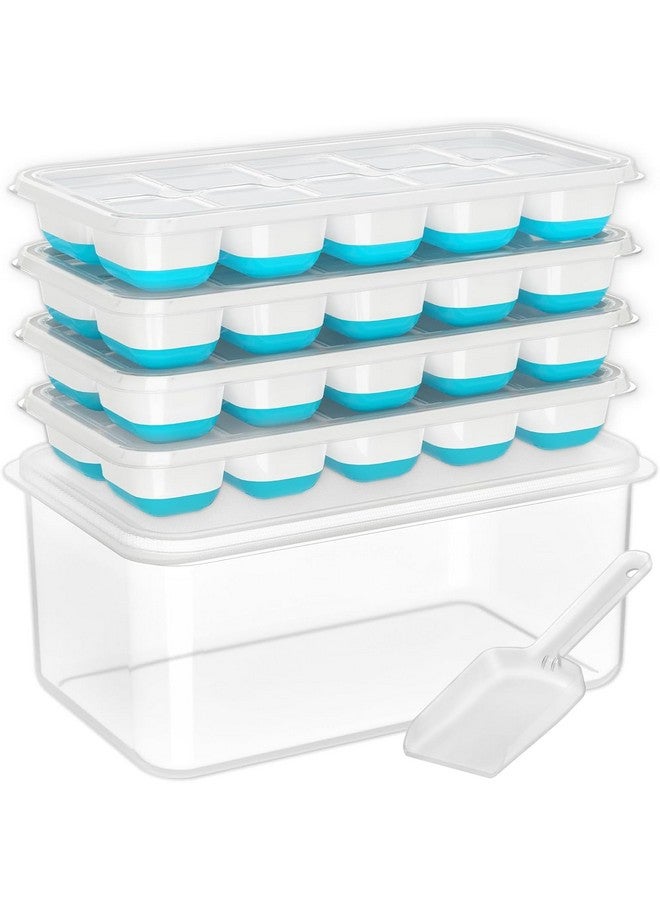 DOQAUS Ice Cube Tray with Lid and Bin, 4 Pack Silicone Plastic Ice Cubes Trays for Freezer with Box/Container, Stackable with Storage Iced Bucket Kits, Scoop, for Soup, Food, Cocktail, Coffee - Image 1
