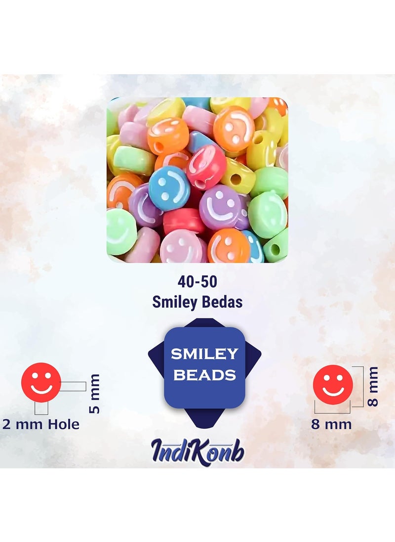 INDIKONB - INDIKONB Alphabet Beads Matte Theme - 1200 Beads, Multicolor Round, Gold, Heart, Cube, Smiley | DIY Pastel Jewelry Making Supplies - Image 1