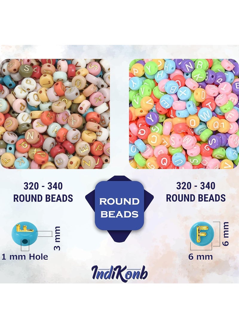 INDIKONB - INDIKONB Alphabet Beads Matte Theme - 1200 Beads, Multicolor Round, Gold, Heart, Cube, Smiley | DIY Pastel Jewelry Making Supplies - Image 1