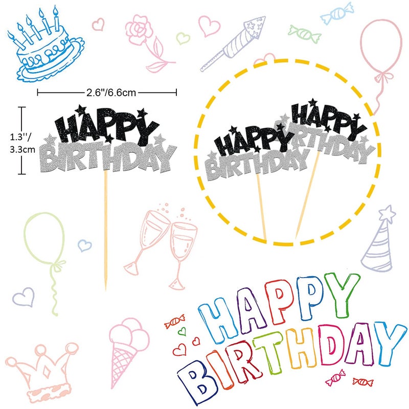 Moitkptt 24pcs Happy Birthday Cupcake Toppers  Happy Birthday Cake Decorations for Birthday for Celebrating Happy Birthday Party (Silver) - Image 2