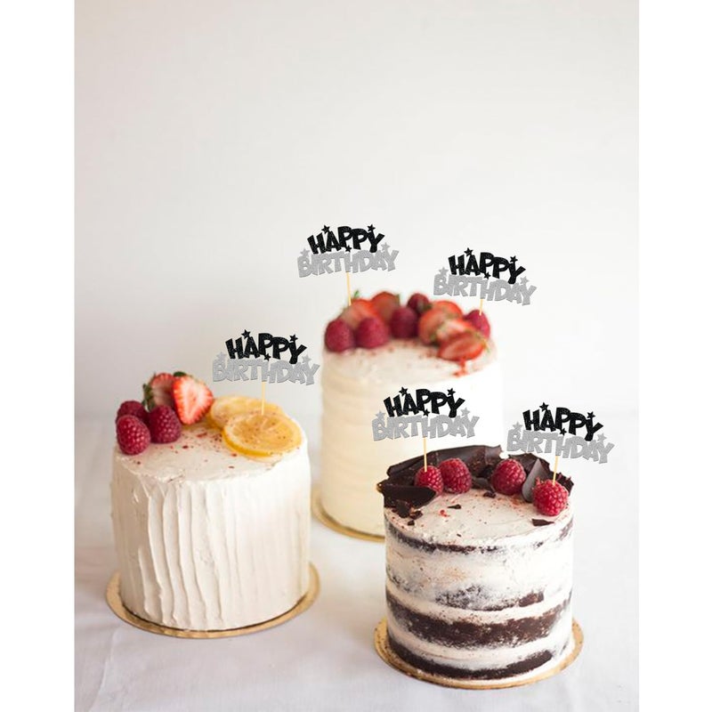 Moitkptt 24pcs Happy Birthday Cupcake Toppers  Happy Birthday Cake Decorations for Birthday for Celebrating Happy Birthday Party (Silver) - Image 4