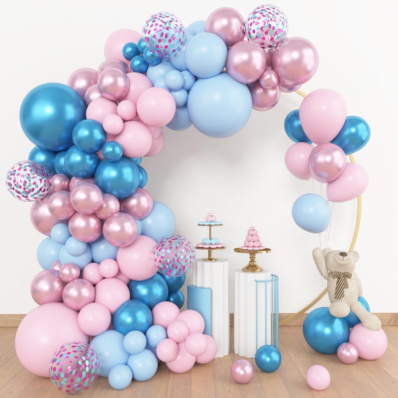 Amandir 153pcs Pink Blue Balloon Garland Arch Kit, Different Sizes 18 12 10 5 inch Metallic Pink Blue Latex Confetti Balloons for Boy Girl Gender Reveal Neutral Baby Shower Birthday Party Decoration - Image 2