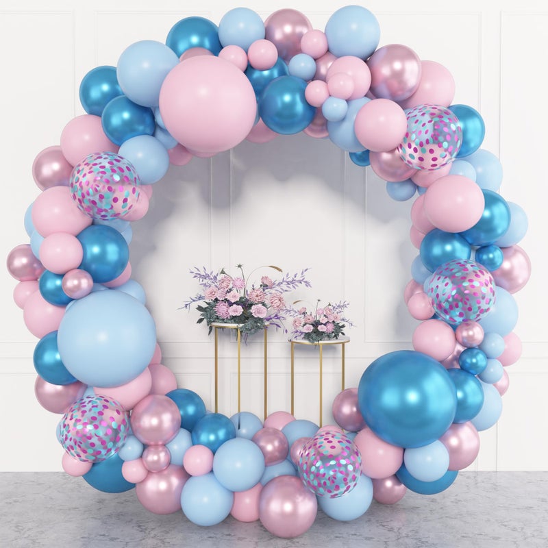 Amandir 153pcs Pink Blue Balloon Garland Arch Kit, Different Sizes 18 12 10 5 inch Metallic Pink Blue Latex Confetti Balloons for Boy Girl Gender Reveal Neutral Baby Shower Birthday Party Decoration - Image 3