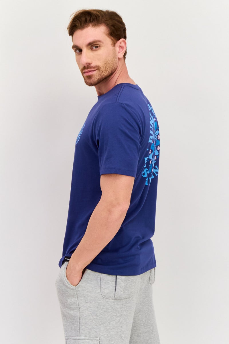 Hurley Men Sportswear Fit Short Sleeves Outdoor T-Shirt, Blue  - Image 3