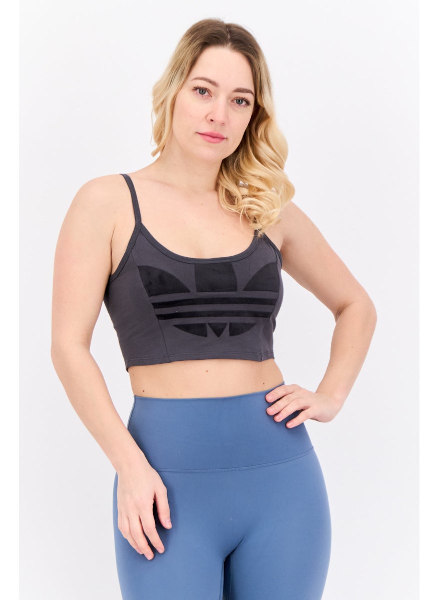 adidas Originals Women Sportswear Fit Sleeveless Training Cropped Top, Dark Grey  - Image 1