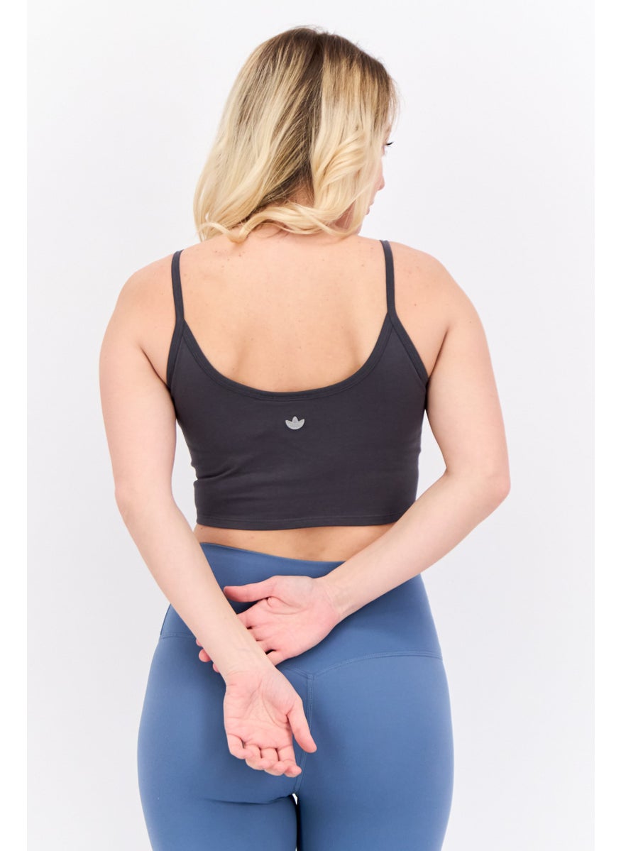 adidas Originals Women Sportswear Fit Sleeveless Training Cropped Top, Dark Grey  - Image 3