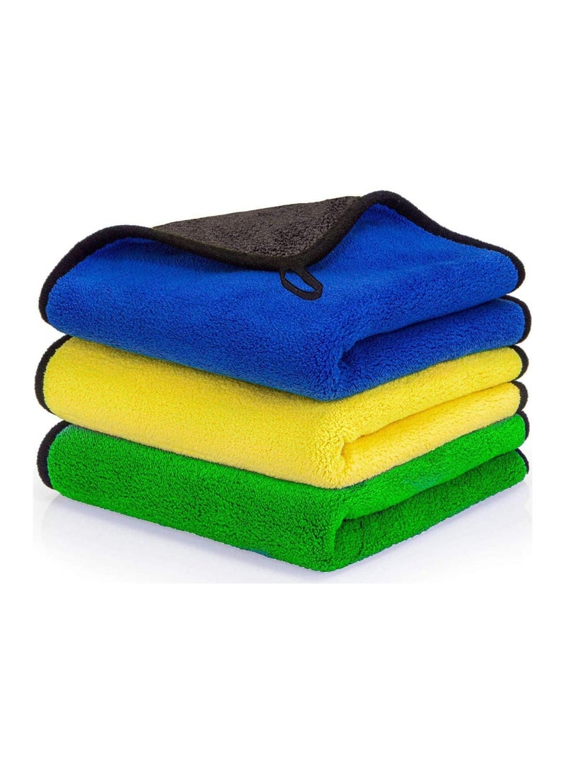 JIHAM 3pcs Microfiber Car Drying Towel for Car Cleaning and Detailing, Double Sided, Extra Thick Plush Microfiber Towel Lint Super Absorbent Detailing Towel for Car, Windows, Screen and Kitchen - Image 1