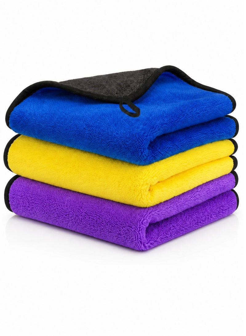 3pcs Microfiber Car Drying Towel for Car Cleaning and Detailing, Double Sided, Extra Thick Plush Microfiber Towel Lint Super Absorbent Detailing Towel for Car, Windows, Screen and Kitchen - Image 1