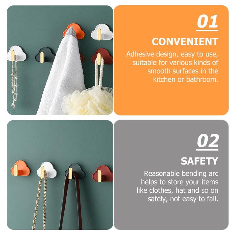 Cloud Shape Adhesive Wall Hooks 4pcs Set Plastic Nail Free Key Bag Hanger - Image 4