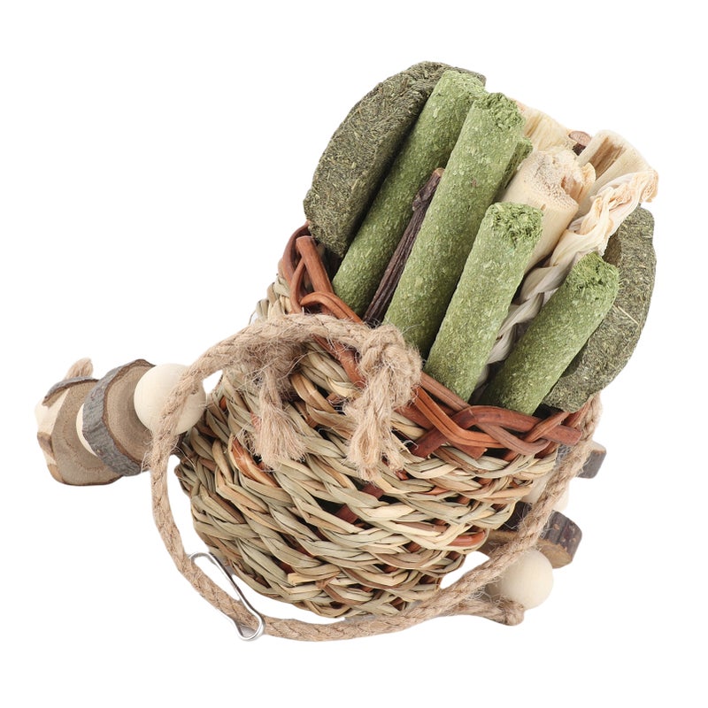 Hamster Chew Toys Hanging Straw Basket Bunny Chew Toys Seagrass Wood Sticks Chew Toys for Small Animals - Image 5