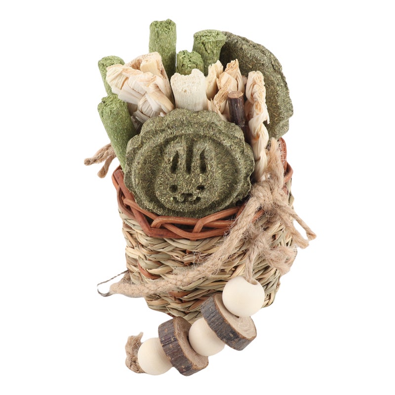 Hamster Chew Toys Hanging Straw Basket Bunny Chew Toys Seagrass Wood Sticks Chew Toys for Small Animals - Image 3