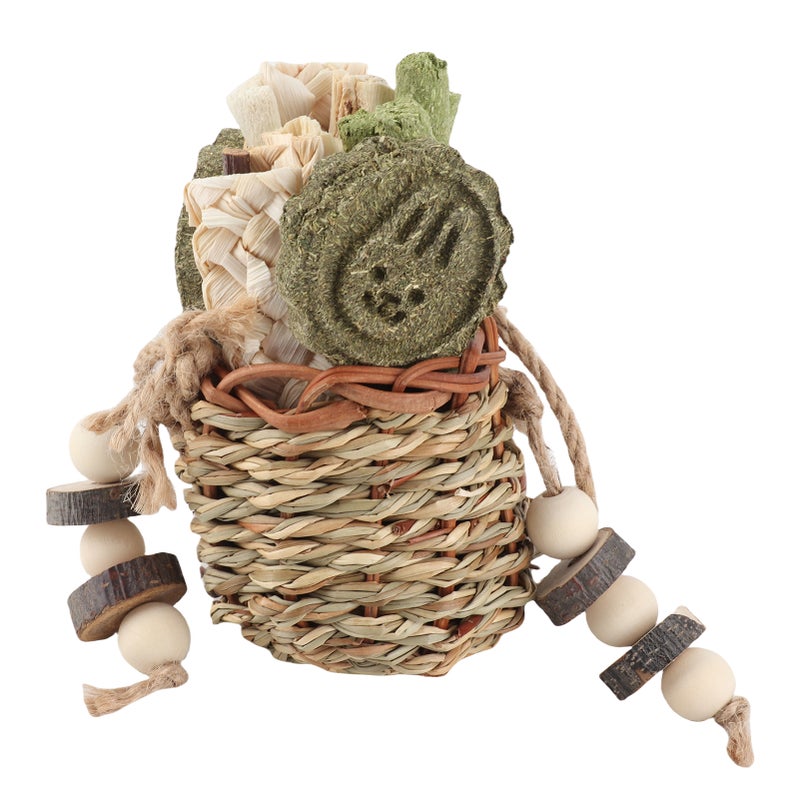 Hamster Chew Toys Hanging Straw Basket Bunny Chew Toys Seagrass Wood Sticks Chew Toys for Small Animals - Image 1
