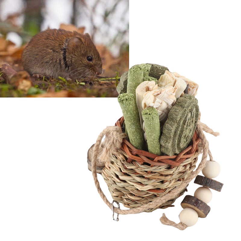 Hamster Chew Toys Hanging Straw Basket Bunny Chew Toys Seagrass Wood Sticks Chew Toys for Small Animals - Image 2