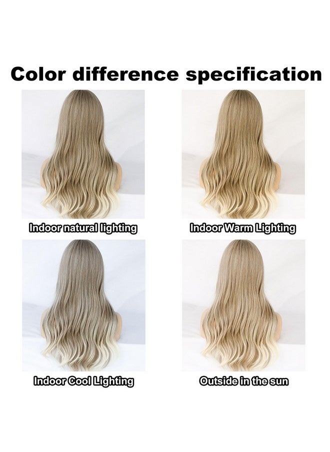 Ebingoo Ombre Blonde Wig With Bangs + Wig Cap Ombre Blonde Curly Wig With Bangs Blonde Wavy Wig For Women Synthetic Wigs Ombre Wig With Middle Part Heat Resistant Wig For Girls Women Daily Wear  - Image 4