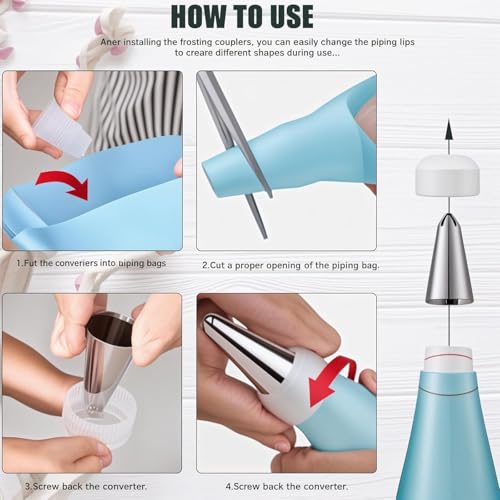 Preptep Piping Bags and Tips Set, Reusable Cake Decorating Supplies with 2 Reusable Bags, 12 Icing Tips, 2 Silicone Rings, 2 Couplers and 3 Scrapers, Cake Baking Tools for Cookie Icing Cupcakes - Image 3