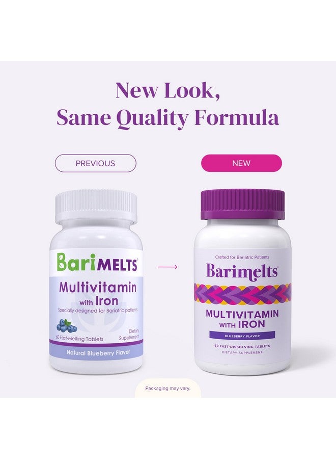 BariMelts Bariatric Multivitamin with Iron, 60 Fast-Dissolving Tablets (1-Month Supply), Sugar-Free Bariatric Vitamins for Women, Natural Blueberry Flavor - Image 2