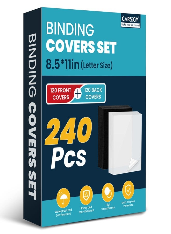 CAREGY 240 Pack Binding Covers and Backs Set 8.5 x 11 Inches, Including 120 Pack 8Mil Clear PVC, 120 Pack 12Mil Sand-Textured Polycovers Letter Size - Image 1
