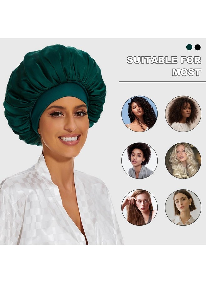 BE BIGEDDIE 2Pcs Silky Satin Bonnet For Sleeping Satin Hair Bonnet For Sleeping Elastic Softband Satin Silk Hair Wrap Sleep Cap Bonnets Black Blue For Women Curly Hair Showercap  - Image 5