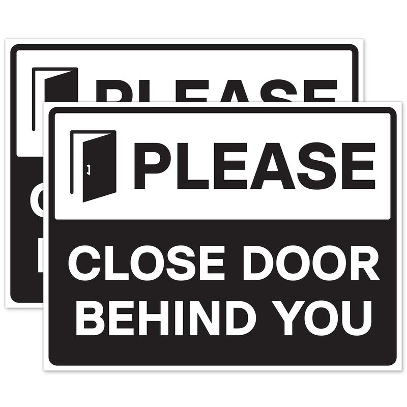 Sutter Signs Please Close Door Behind You Stickers, Self Adhesive Weatherproof Vinyl Sticker Signs, Black/White, 8" x 6" - Pack of 2 - Image 1
