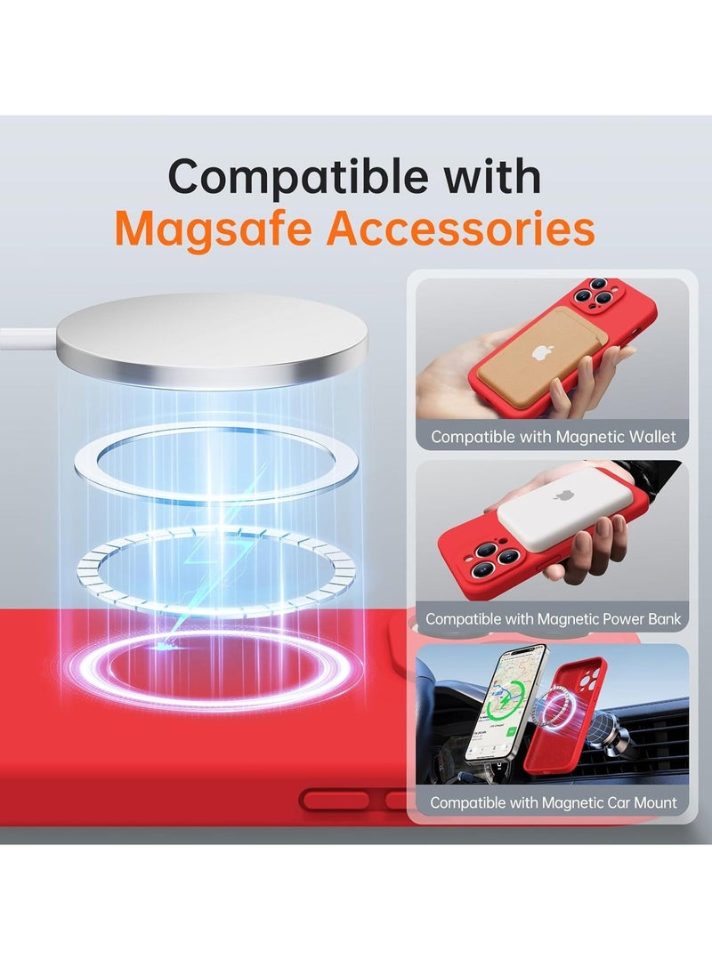 Raxoom iPhone 16 Pro Max Case with 2 Screen Protectors – Liquid Silicone Protective Phone Case (6.9") – Compatible with MagSafe – Upgraded Camera Protection – Red - Image 2