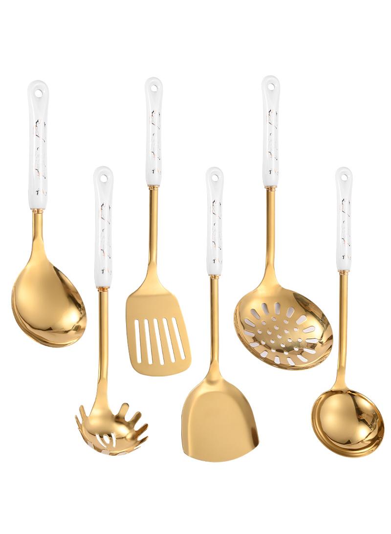 Bluejw 7-Piece Kitchen Utensils Multifunctional Stainless Steel Kitchenware With Holder Stand Ceramic Handle Gift For Cooking - Image 2