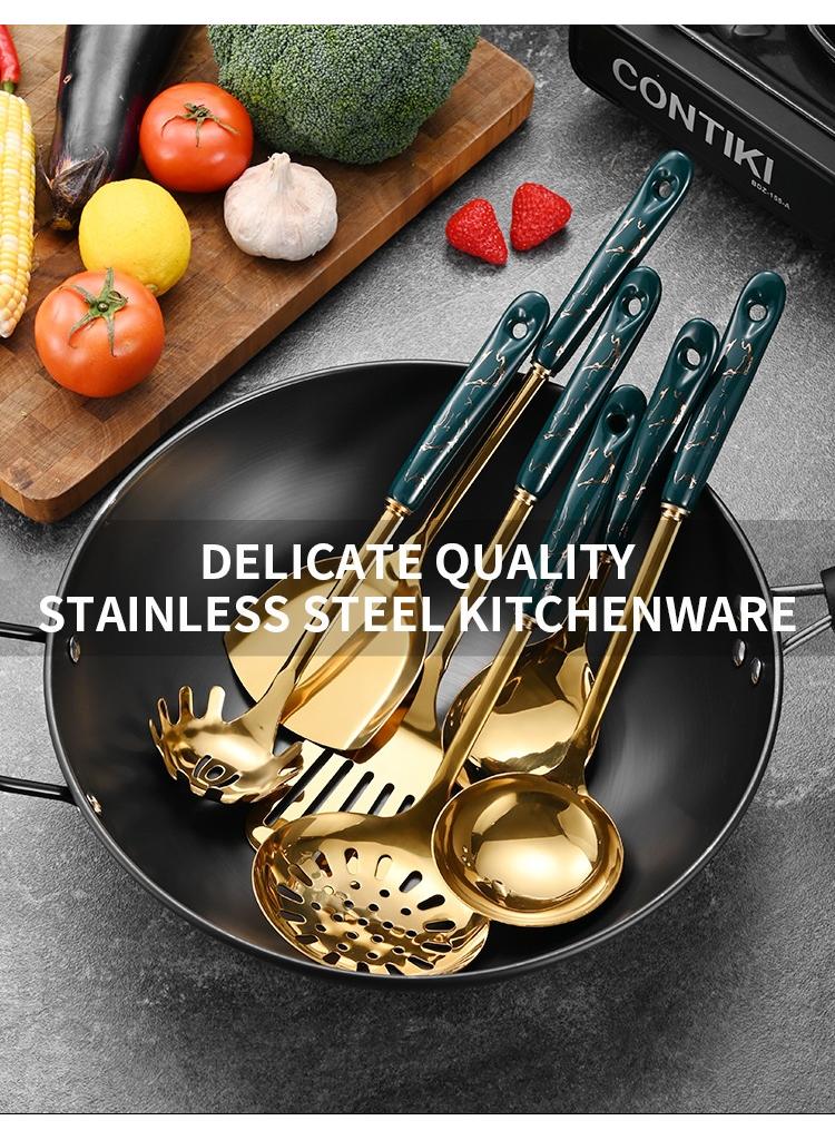 Bluejw 7-Piece Kitchen Utensils Multifunctional Stainless Steel Kitchenware With Holder Stand Ceramic Handle Gift For Cooking - Image 5