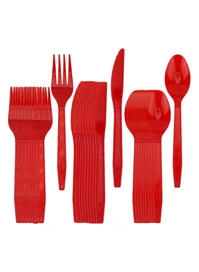 Red plastic cutlery set 30 pcs
