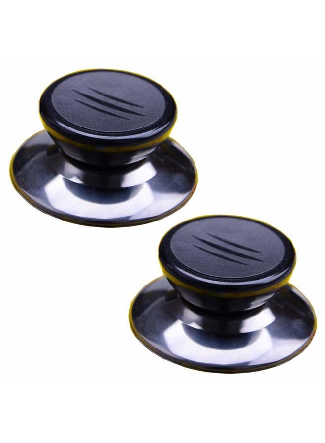 lasenersm 2 Sets Universal Pot Lid Cover Knob Handle Cookware Universal Replacement Pot Grip Knob Cap 2.7" Stainless Steel Base, Black+Silver - Image 1