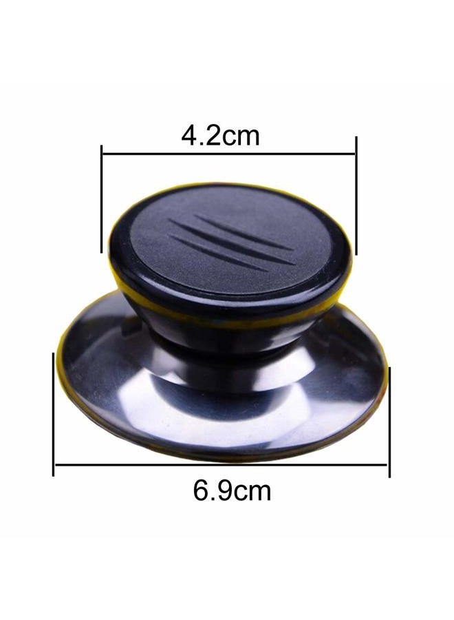 lasenersm 2 Sets Universal Pot Lid Cover Knob Handle Cookware Universal Replacement Pot Grip Knob Cap 2.7" Stainless Steel Base, Black+Silver - Image 2