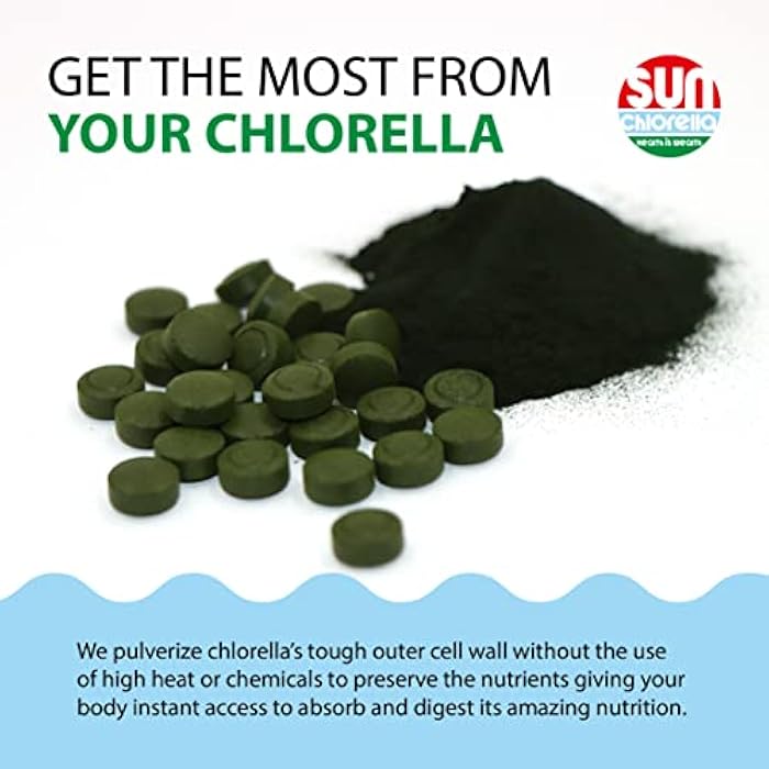 Sun Chlorella 200 mg Green Algae Superfood Supplement - Pulverized Cell Wall - Chlorophyll, CGF, Active B12, Iron, Protein - Non-GMO - 300 Tablets - Image 5