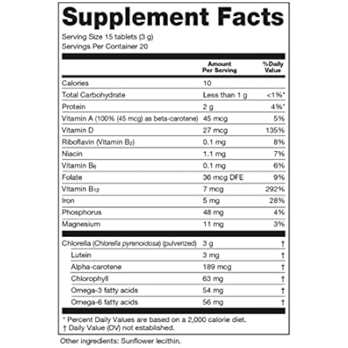 Sun Chlorella 200 mg Green Algae Superfood Supplement - Pulverized Cell Wall - Chlorophyll, CGF, Active B12, Iron, Protein - Non-GMO - 300 Tablets - Image 2