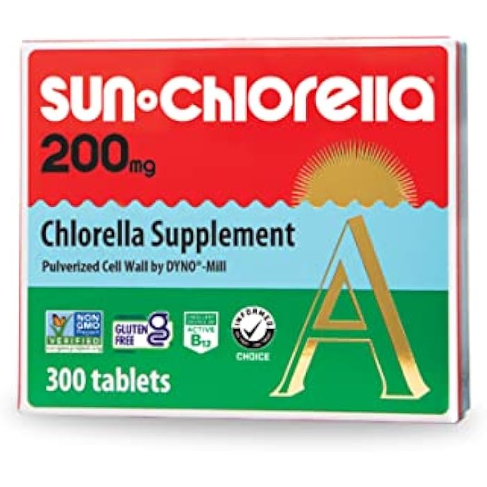 Sun Chlorella 200 mg Green Algae Superfood Supplement - Pulverized Cell Wall - Chlorophyll, CGF, Active B12, Iron, Protein - Non-GMO - 300 Tablets - Image 1
