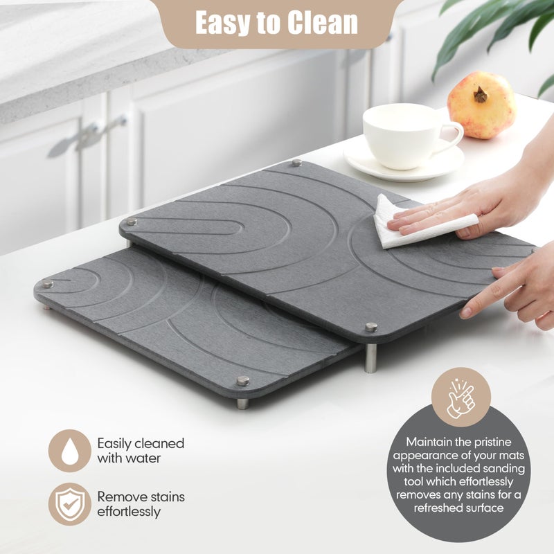 CZWL&HG 2 PCs Stone Dish Drying Mats for Kitchen Counter-Diatomaceous Dish Drying Mats Superb Absorbent with Non-Slip Stainless Steel Feet,Heat Resistant,15.7"(L)Ã—11.8"(W) - Image 5
