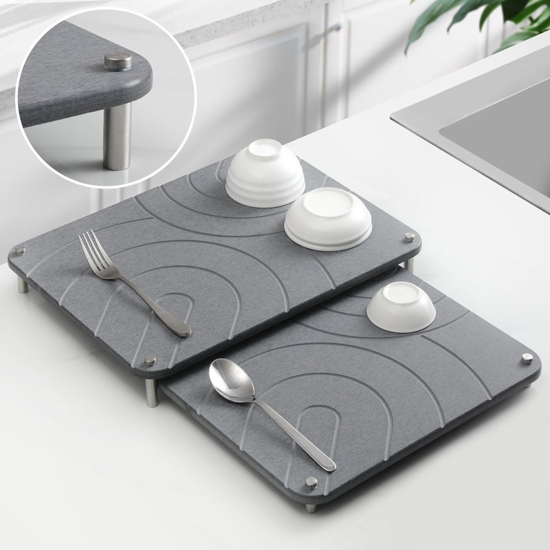 CZWL&HG 2 PCs Stone Dish Drying Mats for Kitchen Counter-Diatomaceous Dish Drying Mats Superb Absorbent with Non-Slip Stainless Steel Feet,Heat Resistant,15.7"(L)Ã—11.8"(W) - Image 1