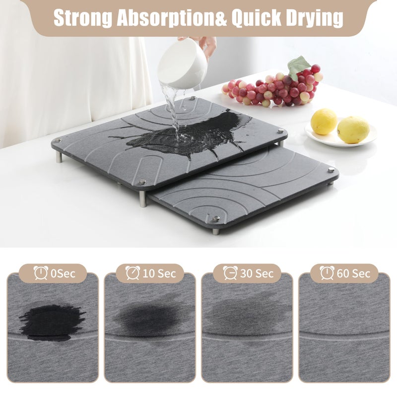 CZWL&HG 2 PCs Stone Dish Drying Mats for Kitchen Counter-Diatomaceous Dish Drying Mats Superb Absorbent with Non-Slip Stainless Steel Feet,Heat Resistant,15.7"(L)Ã—11.8"(W) - Image 2