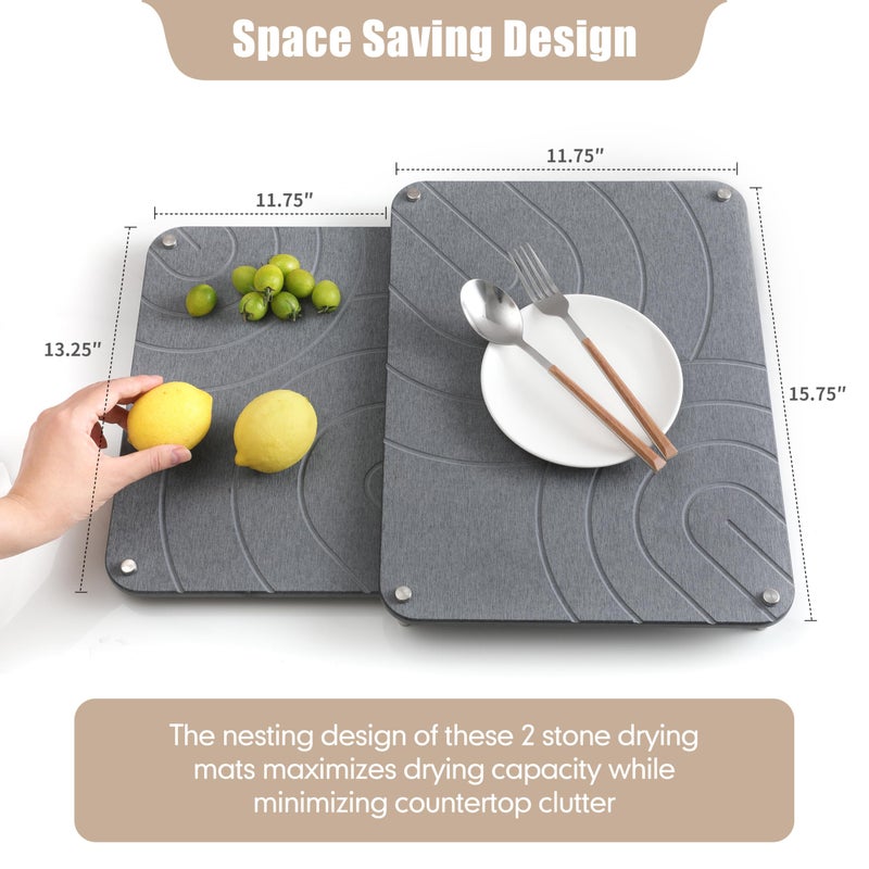 CZWL&HG 2 PCs Stone Dish Drying Mats for Kitchen Counter-Diatomaceous Dish Drying Mats Superb Absorbent with Non-Slip Stainless Steel Feet,Heat Resistant,15.7"(L)Ã—11.8"(W) - Image 3