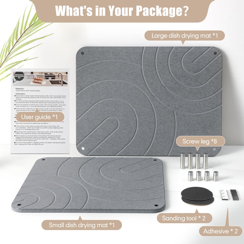 CZWL&HG 2 PCs Stone Dish Drying Mats for Kitchen Counter-Diatomaceous Dish Drying Mats Superb Absorbent with Non-Slip Stainless Steel Feet,Heat Resistant,15.7"(L)Ã—11.8"(W) - Image 4