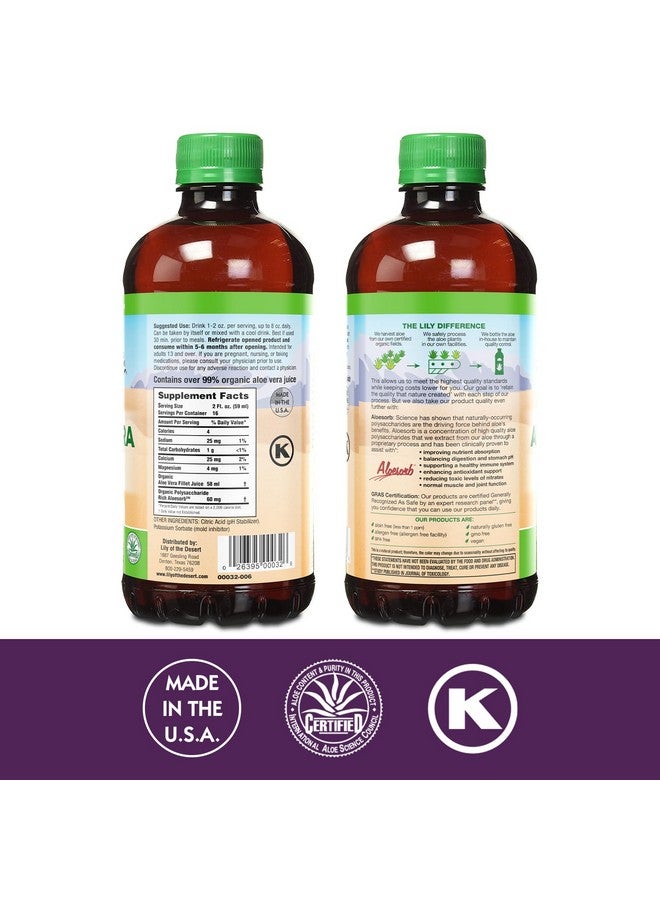 Lily Of the Desert Lily Of The Desert Aloe Vera Juice - Inner Fillet Aloe Vera Drink, Organic Aloe Juice with Natural Vitamins, Digestive Enzymes for Gut Health, Stomach Relief, Wellness, Glowing Skin, 32 Fl Oz  - Image 2