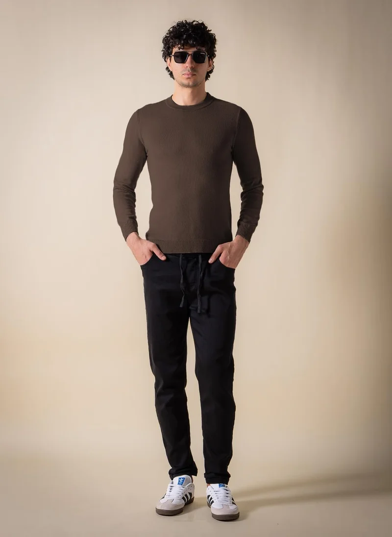 Shapes Brown KNITTED SLIM SWEATER for Men | Best Price UAE