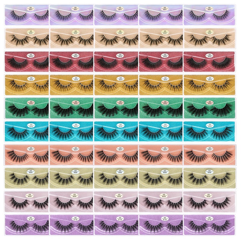 FARRED Wholesale Faux Mink Lashes Bulk 50 Boxes 10 Styles Eyelashes Volume Lashes 10 Portable Individual Boxes 10-20mm Mixed Natural Look Lash 3D False Eyelashes